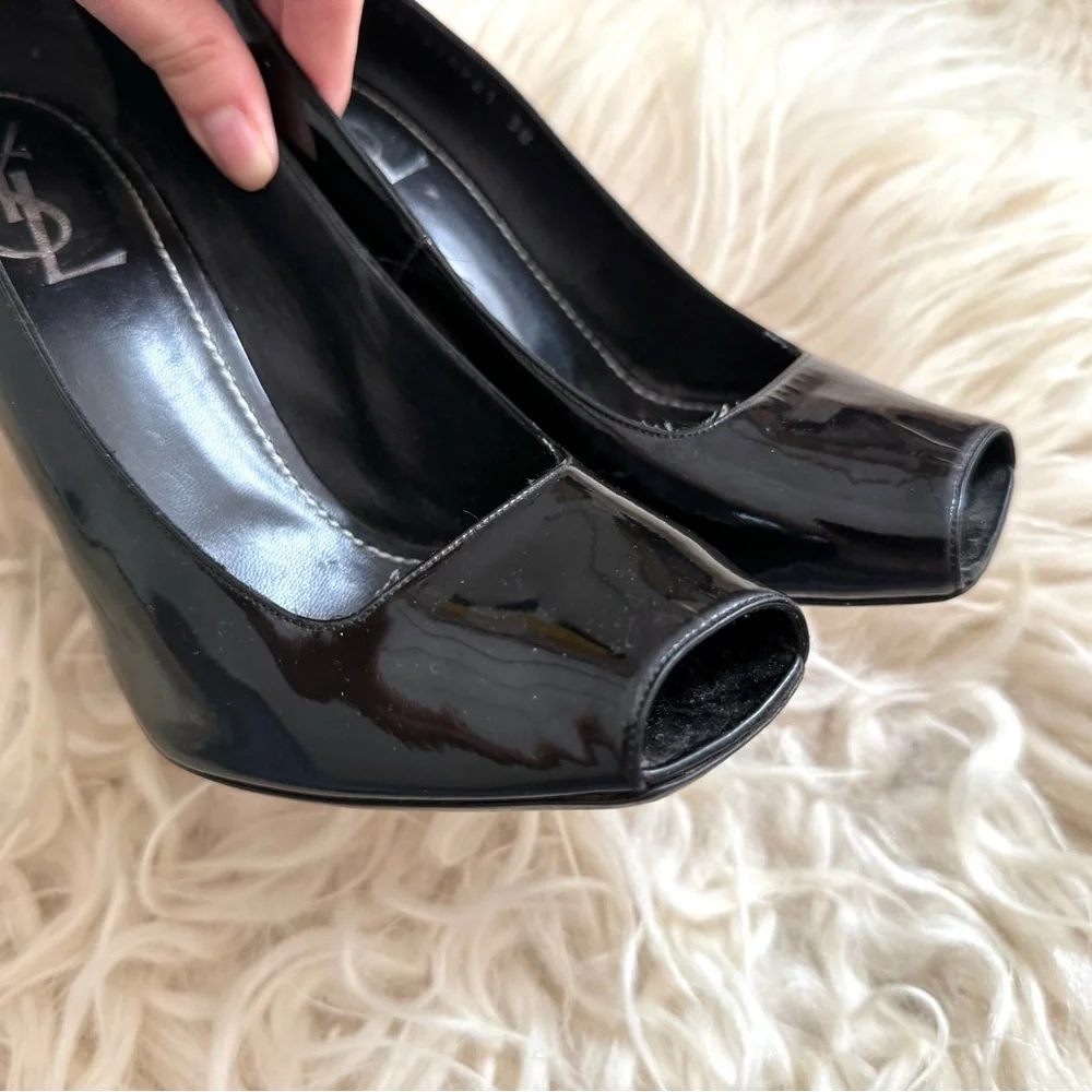 Yves Saint Laurent Black Patent Cage Heels - Picture 3 of 9
